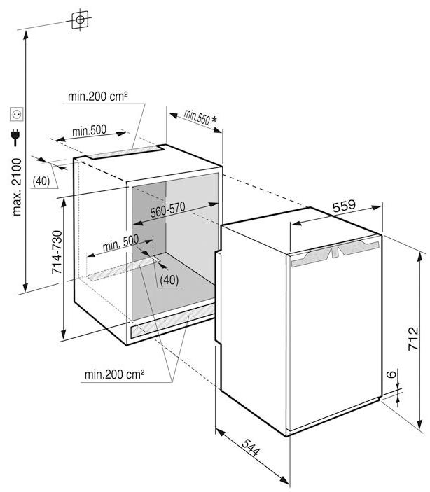 Схема встраивания морозильной камеры
