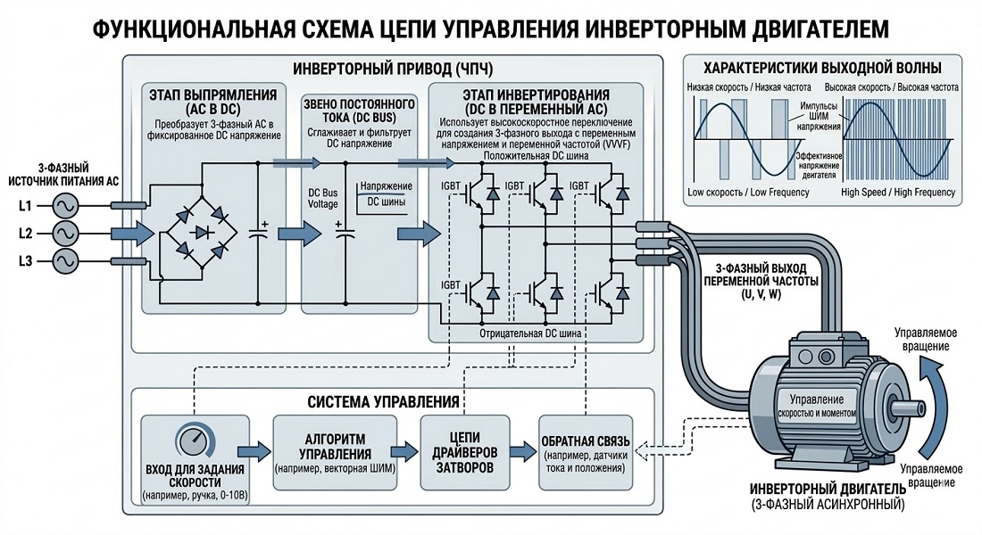 Схема работы инверторного двигателя Схема работы инверторного двигателя